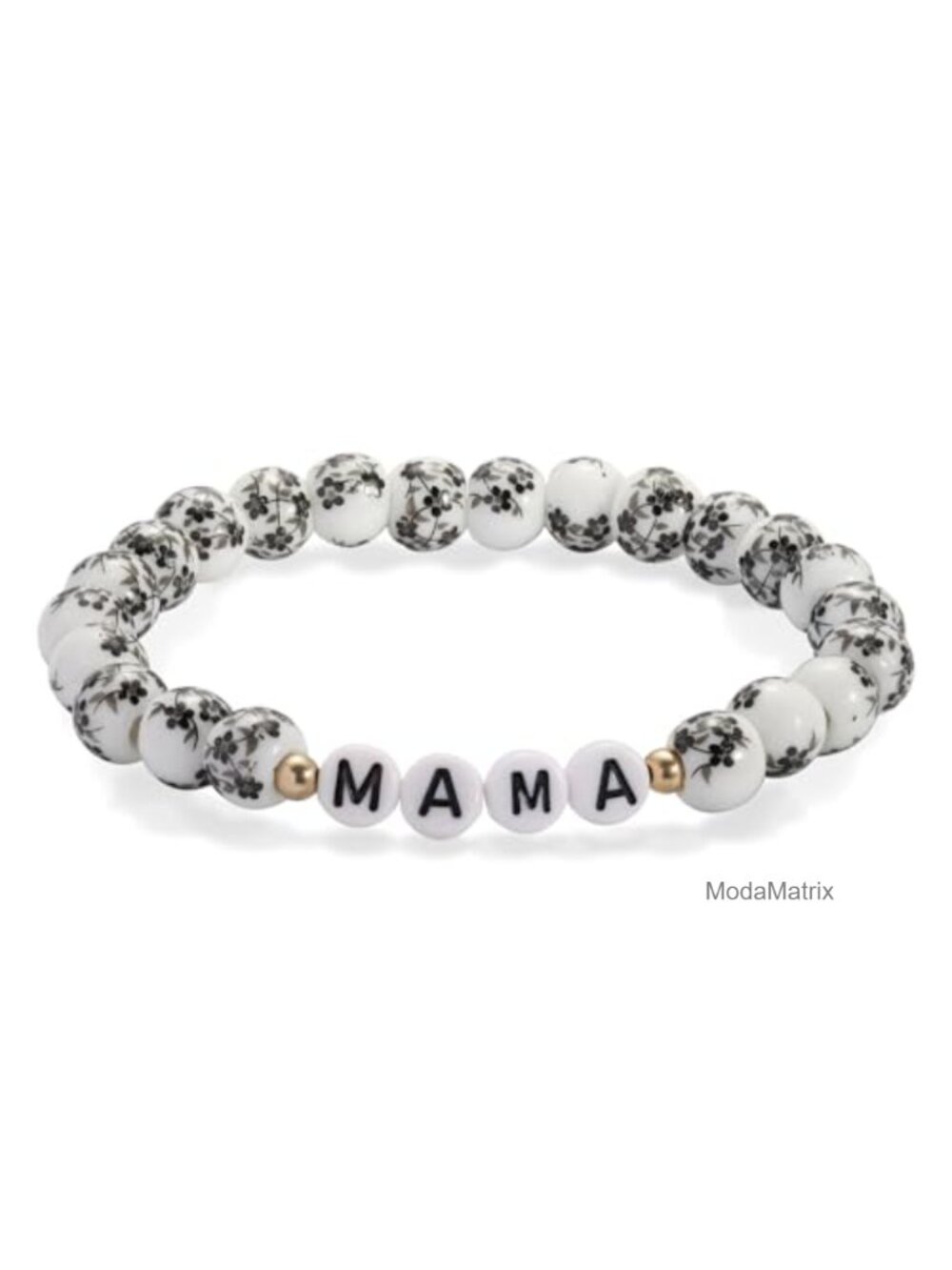 Vintage Floral Porcelain Beaded Stretch Bracelet Mama Gift